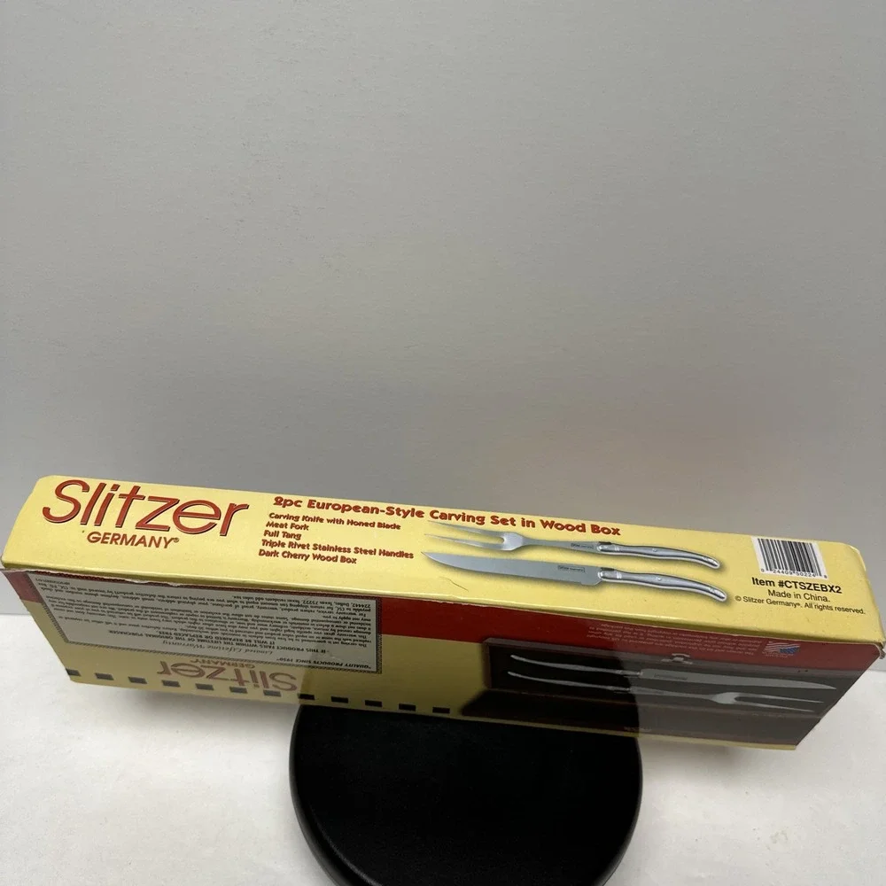 Slitzer Knife & Fork Carving Set Germany 2pc European-Style with Wooden Box